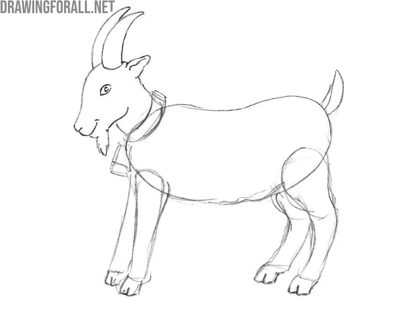 Outline the cartoon goat horns and ear