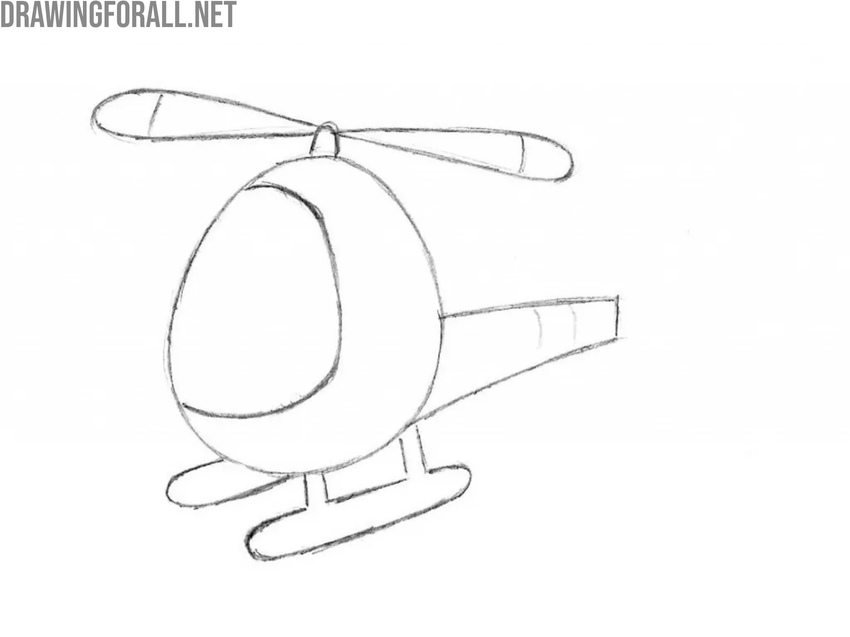 Draw the tail of the cartoon helicopter