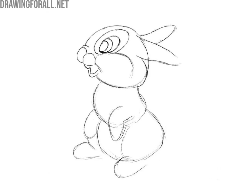 Draw the cartoon rabbit nose and mouth