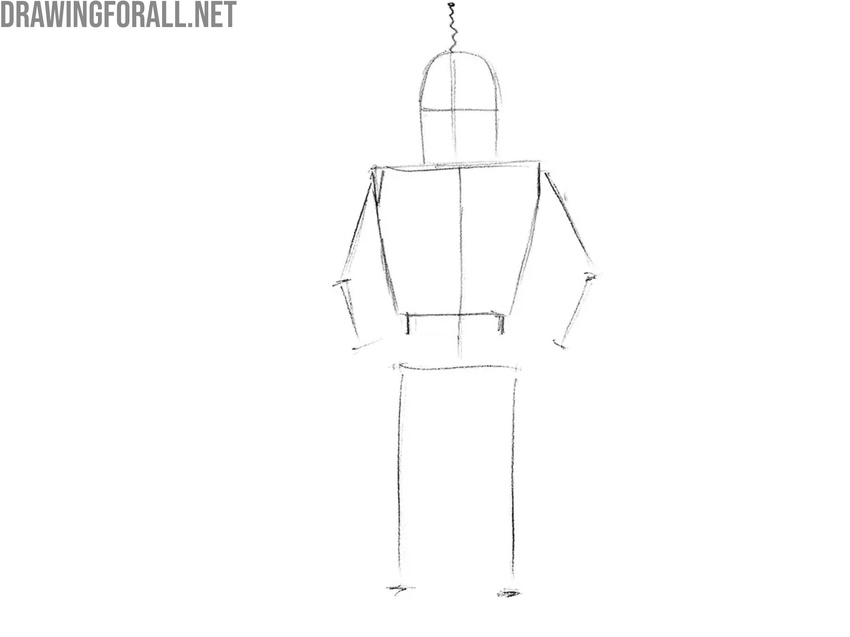 Draw the cartoon robot torso and face guides