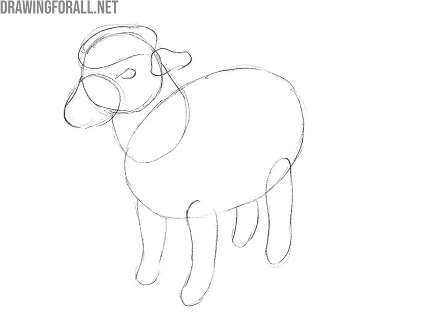 Draw the legs of the cartoon sheep