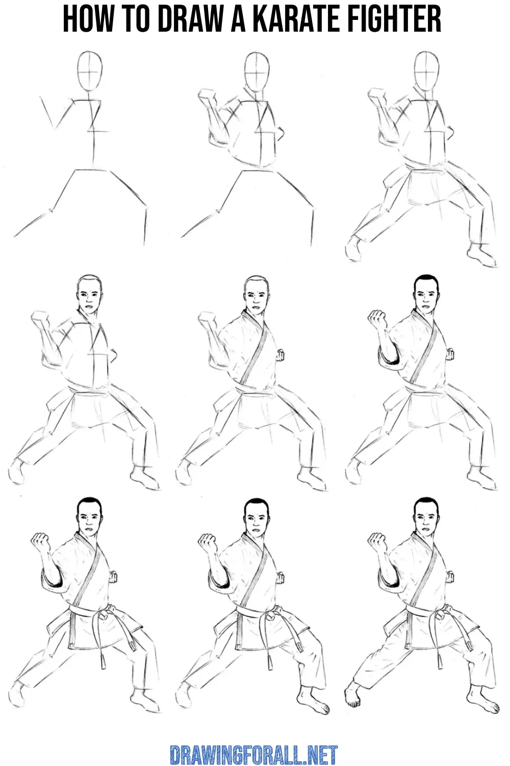 Draw a karate fighter in a different pose