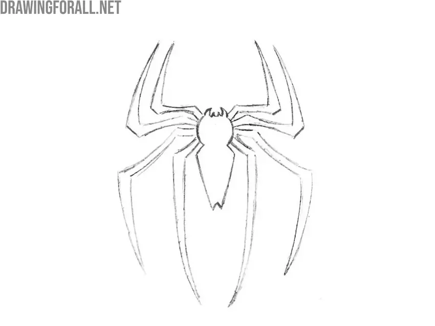 Draw the rear legs of the Spider-Man’s logo
