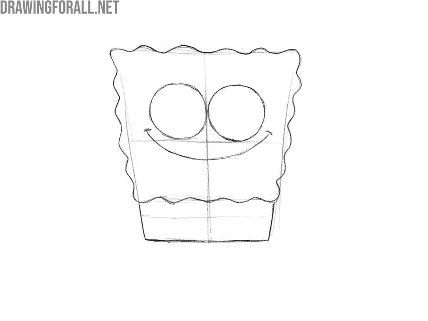 Draw the eyes and smile of SpongeBob