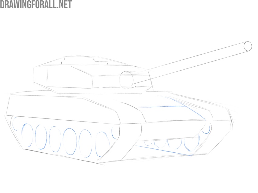 Draw the road wheels of the tank