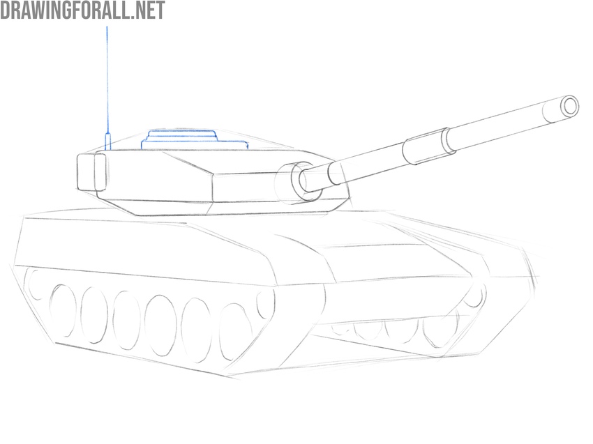 Draw the tank hatch and antenna