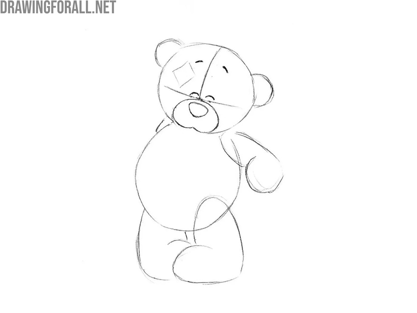 Draw the face of the Teddy bear in detail