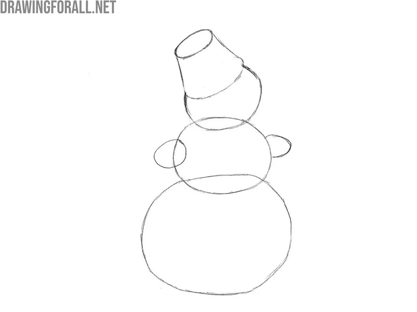 Draw the arms of the snowman