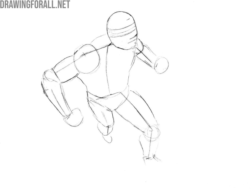 Sketch the lower body of the superhero