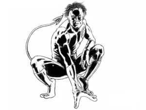 Nightcrawler drawing in a classic comic book style with contrast shadows.