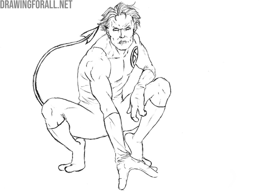 Draw the boots and tail of Nightcrawler