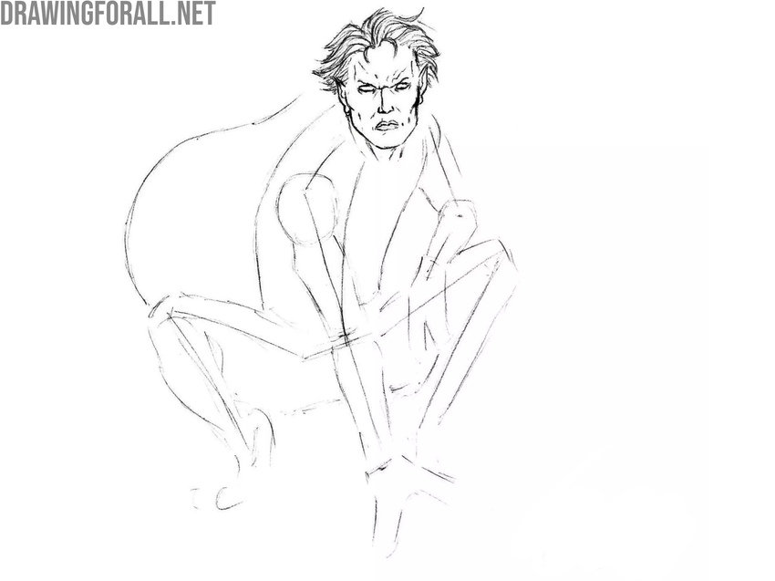 Draw the hair and ears of Nightcrawler