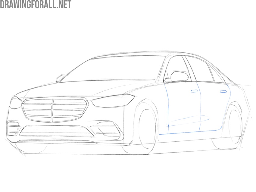 Draw the car doors and handles