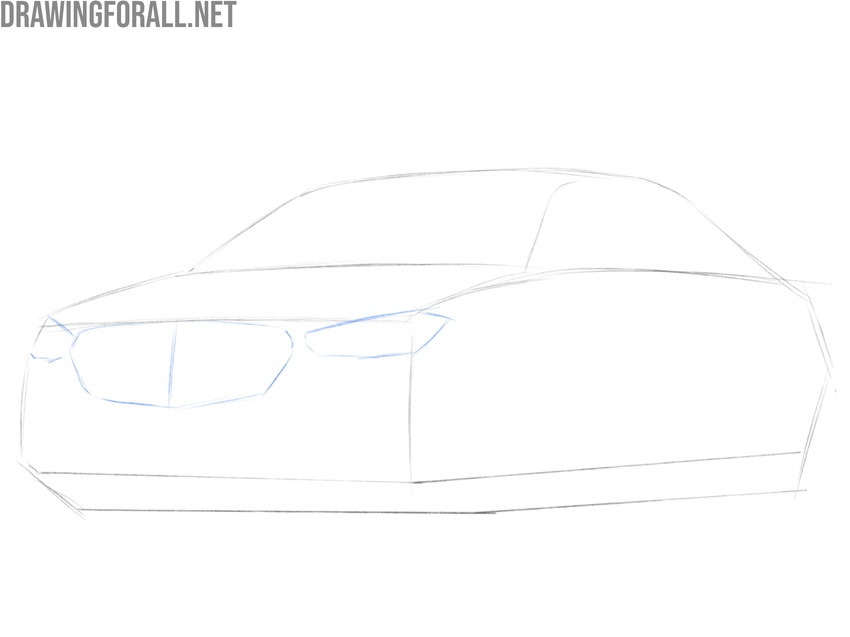 Draw the car headlights and grille