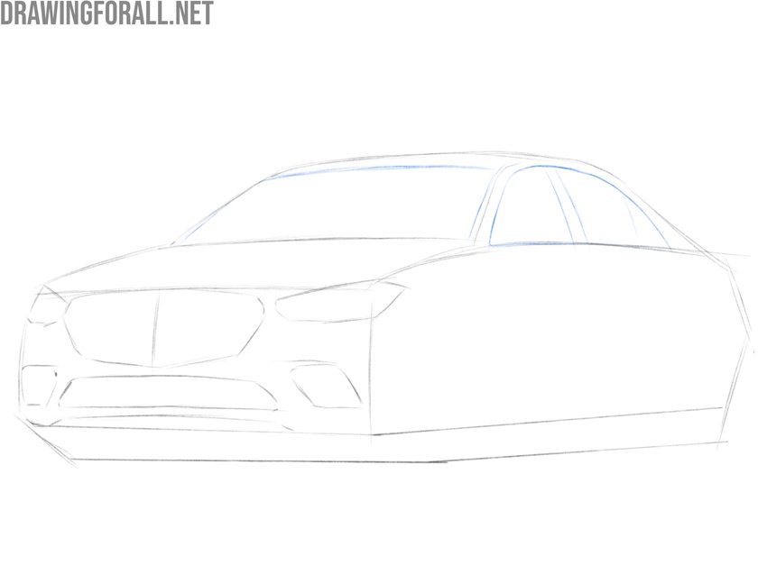 Draw the outlines of the car windows