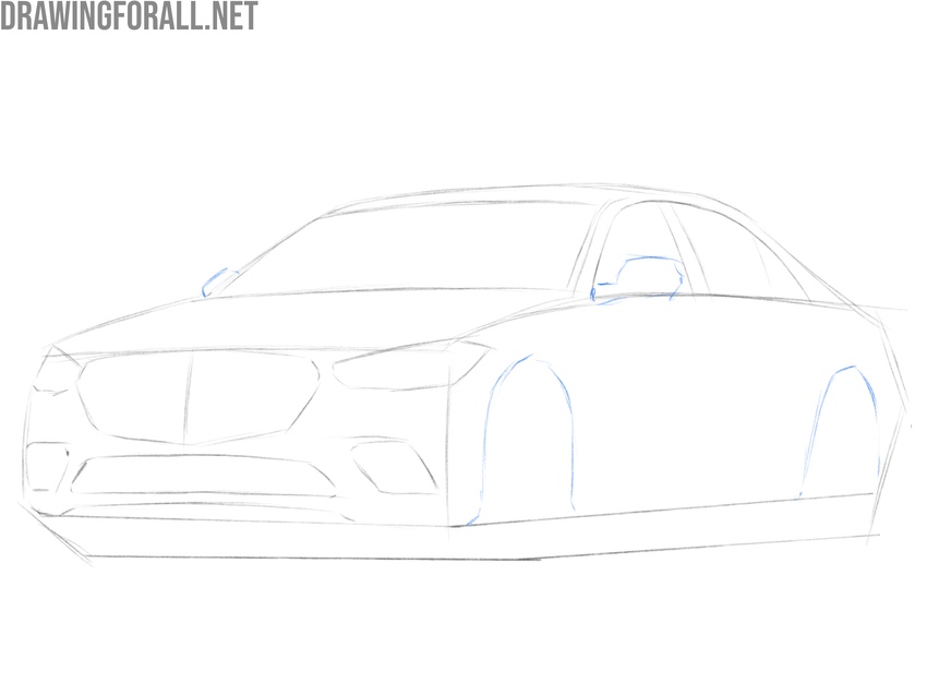 Sketch the wheel arches and mirrors
