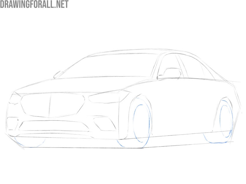 Draw the wheels of the car