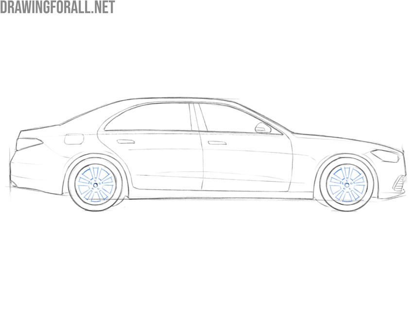 Draw the spokes of the car rims
