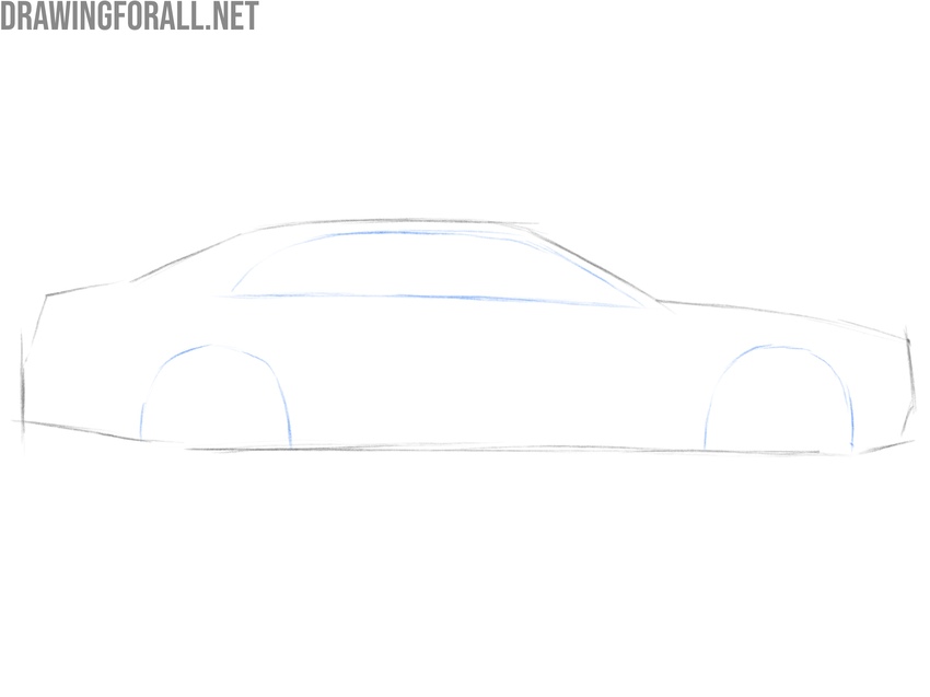Draw the window frame and wheel arches