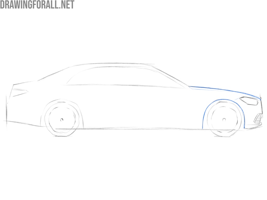 Trace the hood and front wheel arch