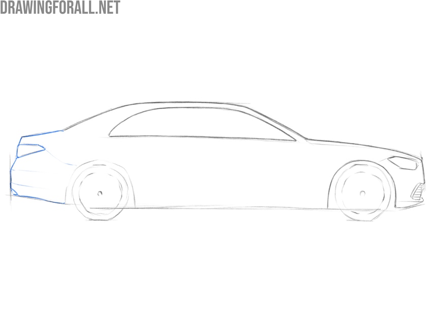 Draw the car trunk and rear bumper