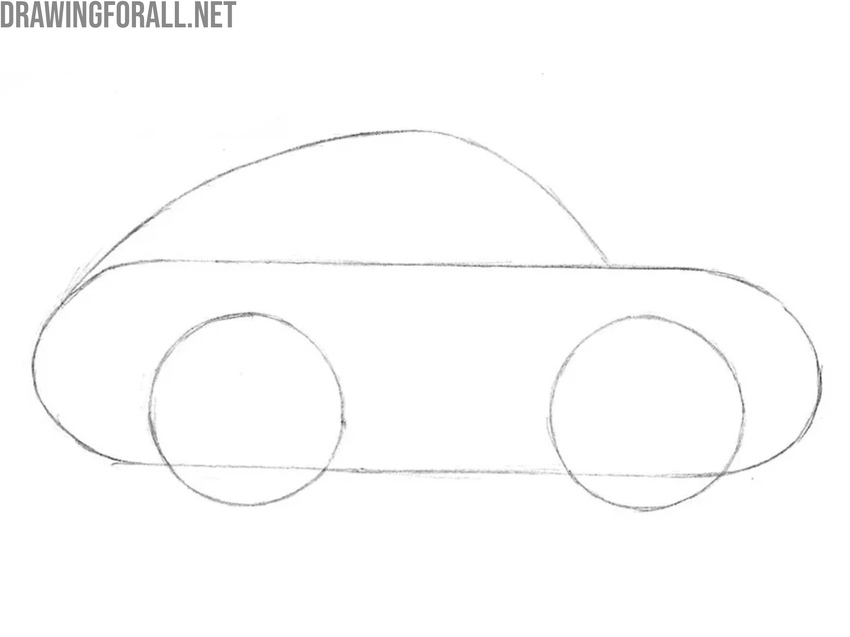 Draw the cartoon wheels of the car