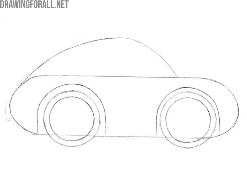 Add the cartoon wheel arches and rims