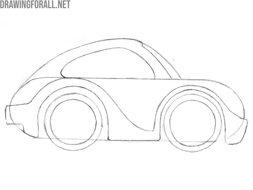 Draw the windows of the cartoon car