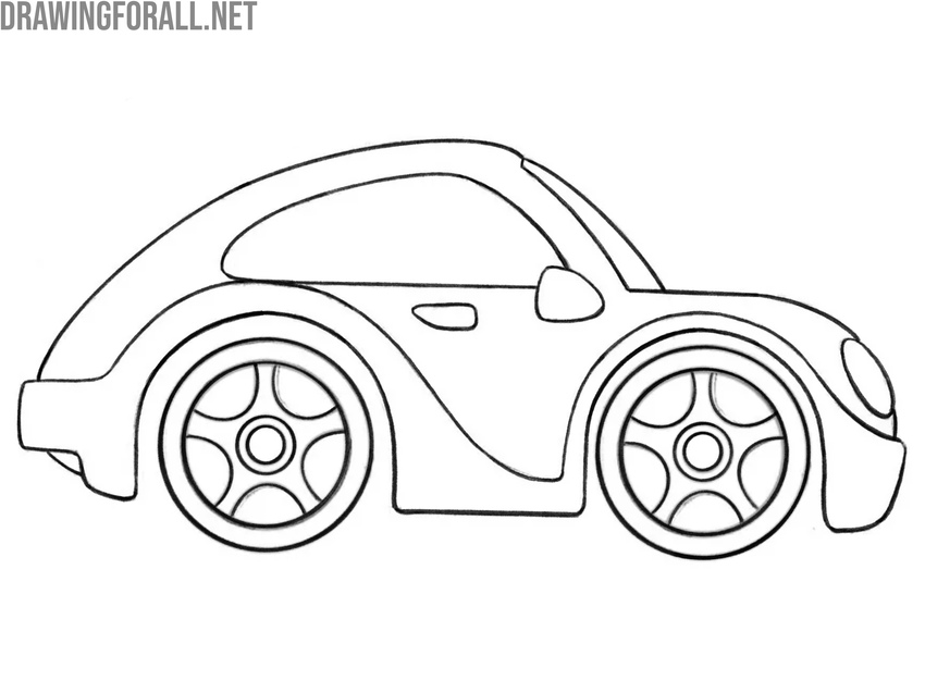 Outline the cartoon car with bold lines