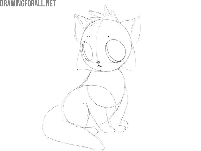 Draw the face of the cartoon kitten