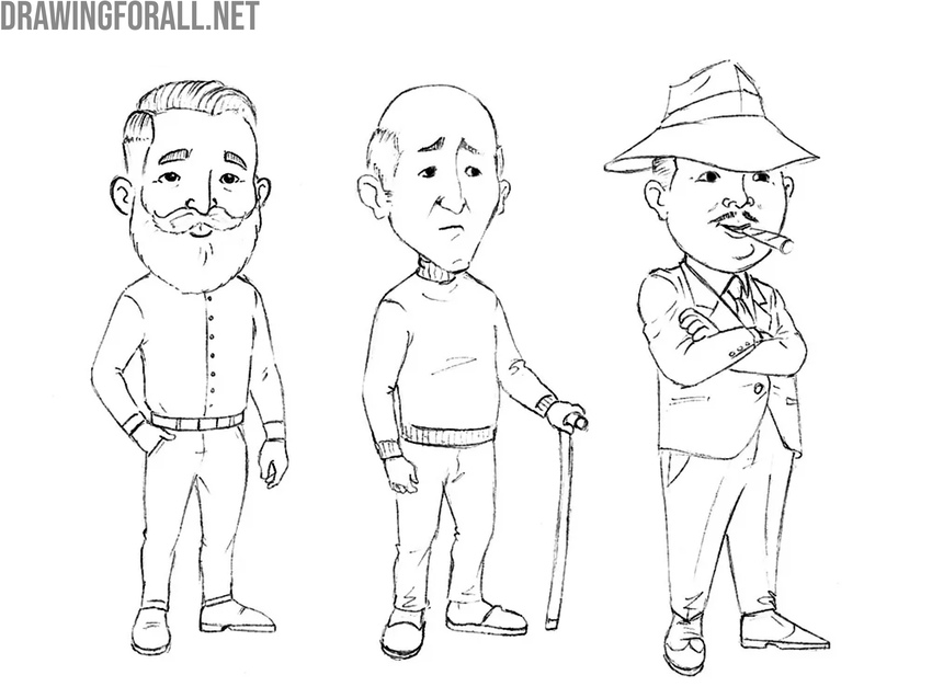 Different cartoon man drawing variations and styles