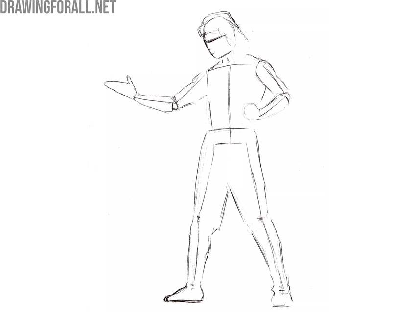 Sketch the lower body of the fighter