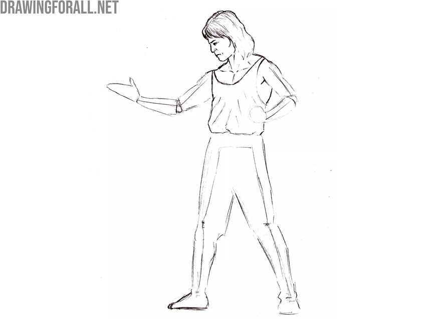 Outline the upper body of the fighter