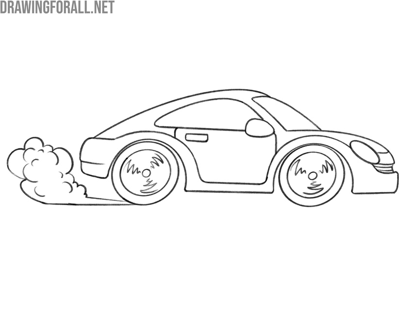 Example of a cartoon car in motion