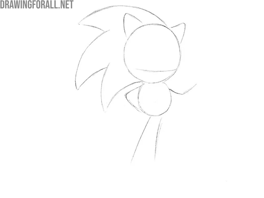 Draw the ears and spikes of Sonic