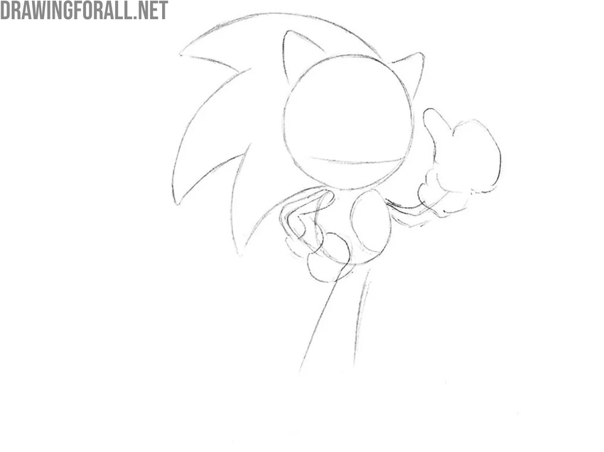 Sketch the exaggerated arms and hands