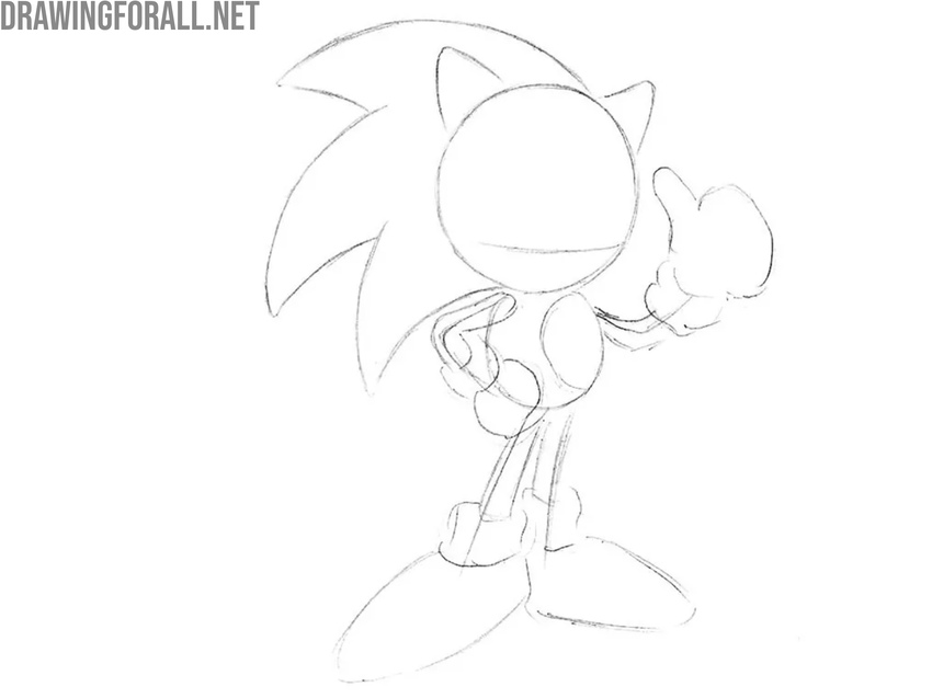 Draw the legs and shoes of Sonic