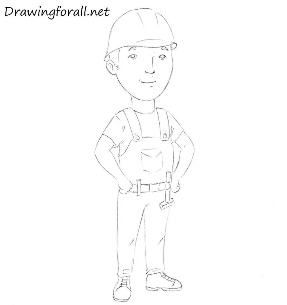 how to draw a builder for kids