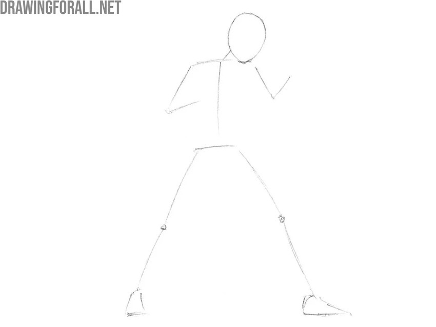 Draw the boxer’s arms and legs