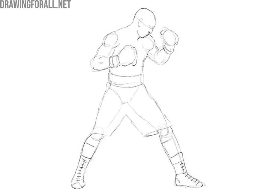 Draw the boxer shorts and shoes