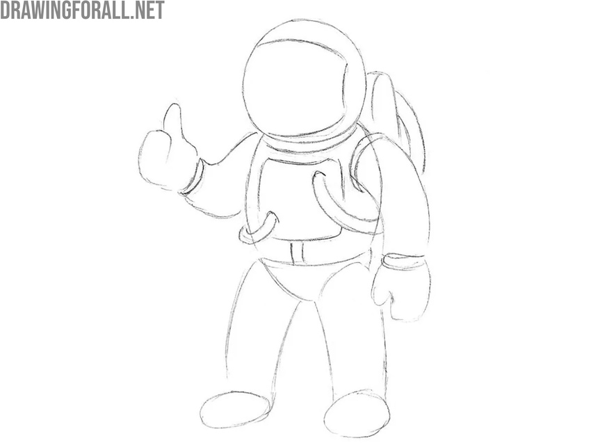 Draw the cartoon details on the astronaut