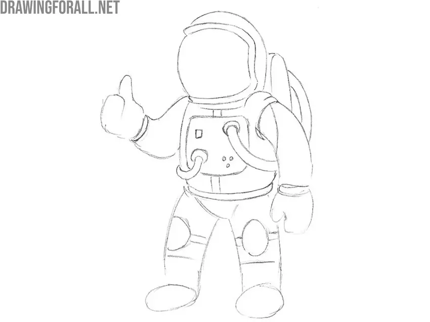 Trace the spacesuit helmet and torso