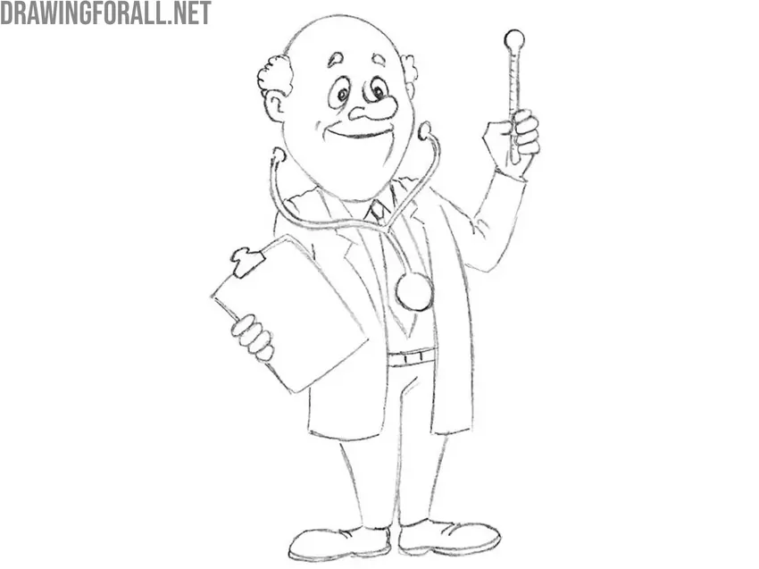 Draw the cartoon pants and shoes of the doctor