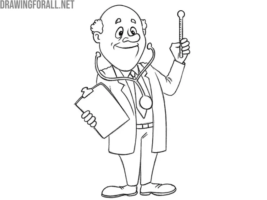Finalize and trace the cartoon doctor drawing