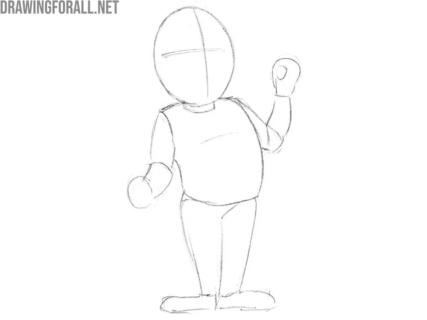 Sketch the cartoon legs and feet
