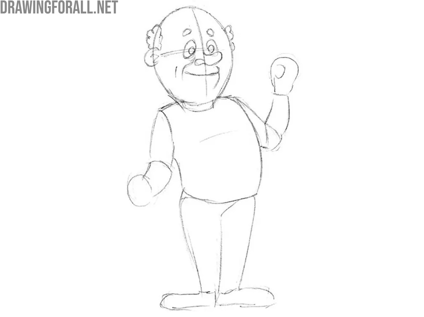 Sketch the hair, ears, and eyebrows