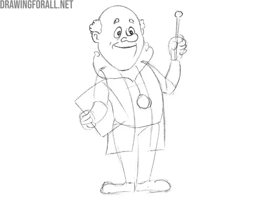 Sketch the coat and medical accessories