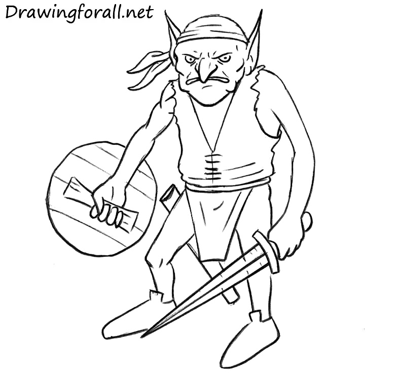 Trace the cartoon goblin with bold lines
