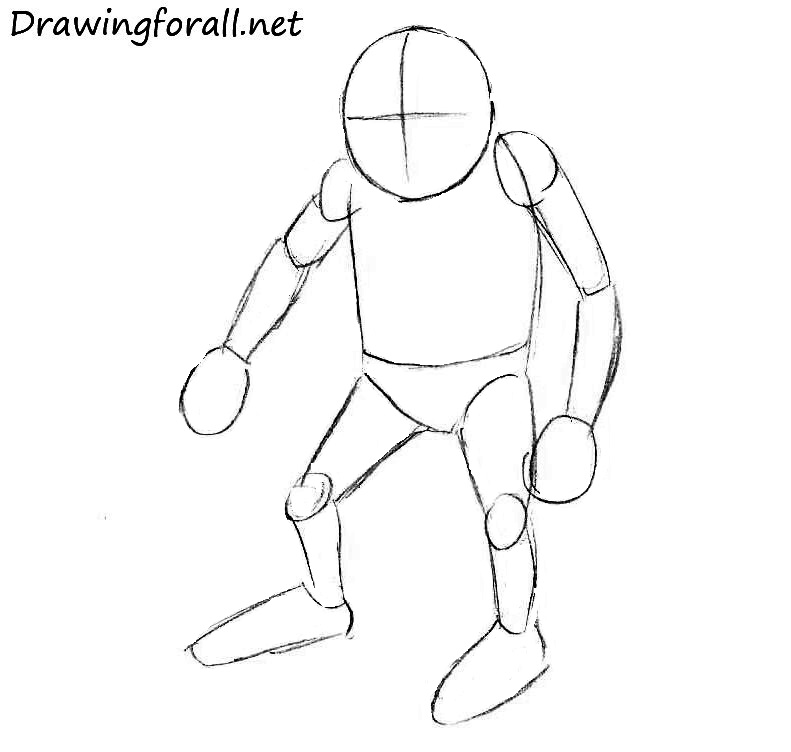Draw the legs of the cartoon goblin