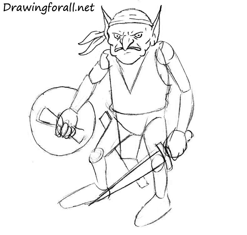 Sketch the goblin clothing and weapons